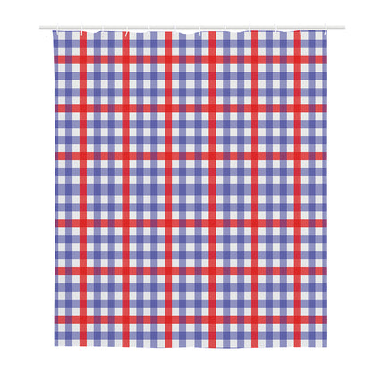 Blue Red And White Check Pattern Print Polyester Shower Curtain