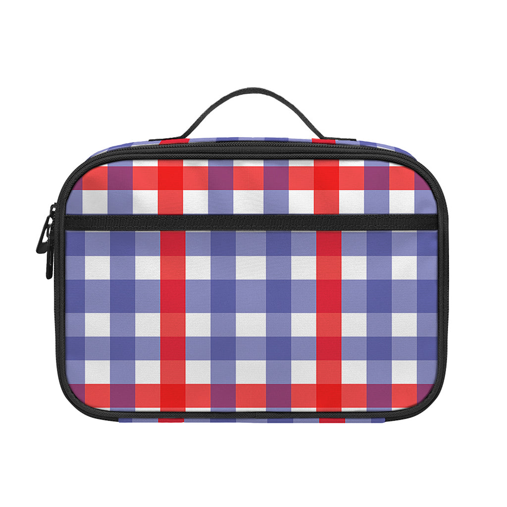 Blue Red And White Check Pattern Print Portable Lunch Bag