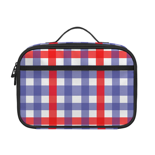 Blue Red And White Check Pattern Print Portable Lunch Bag