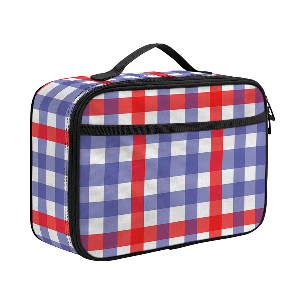 Blue Red And White Check Pattern Print Portable Lunch Bag