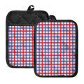 Blue Red And White Check Pattern Print Pot Holders With Pocket