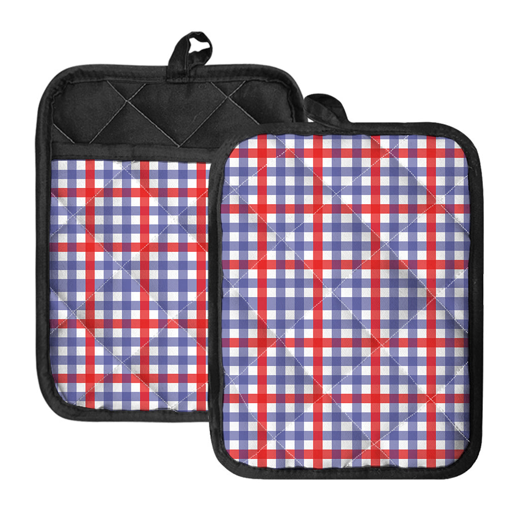 Blue Red And White Check Pattern Print Pot Holders With Pocket