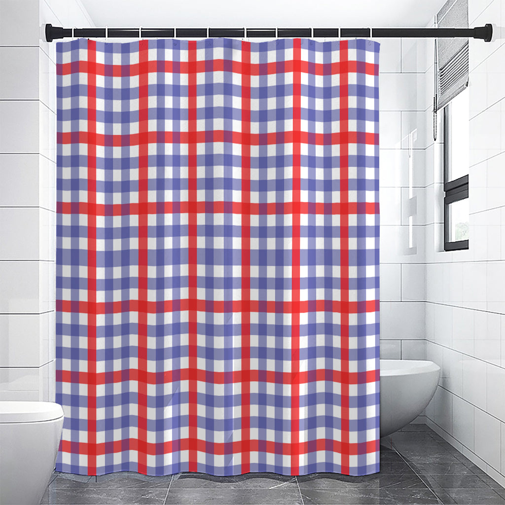 Blue Red And White Check Pattern Print Premium Shower Curtain
