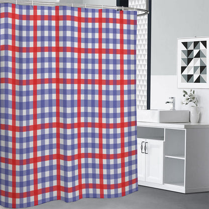 Blue Red And White Check Pattern Print Premium Shower Curtain
