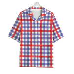 Blue Red And White Check Pattern Print Rayon Hawaiian Shirt