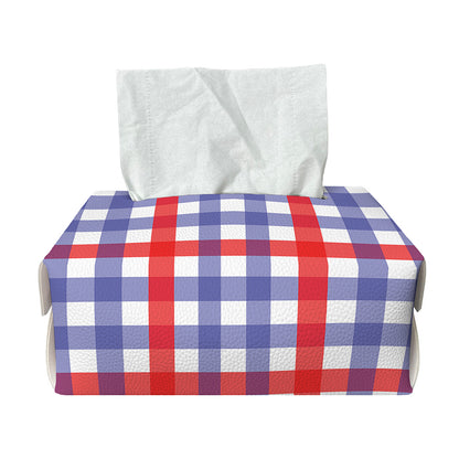 Blue Red And White Check Pattern Print Rectangle Tissue Box Cover