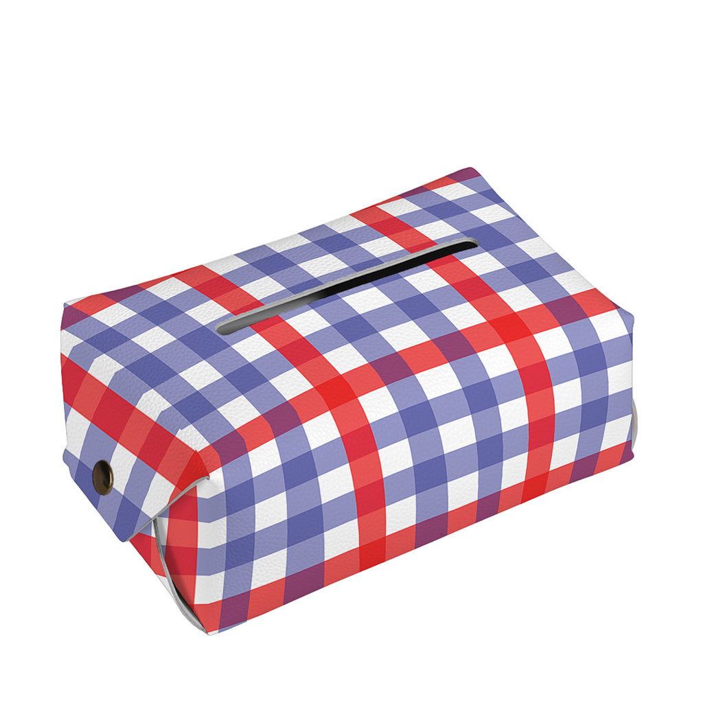Blue Red And White Check Pattern Print Rectangle Tissue Box Cover