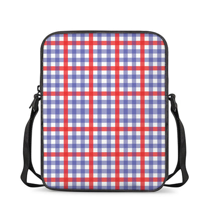 Blue Red And White Check Pattern Print Rectangular Crossbody Bag