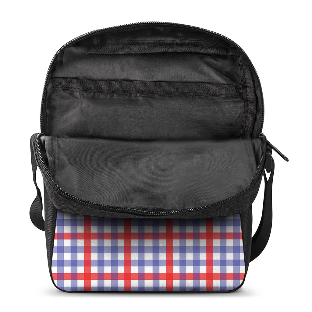 Blue Red And White Check Pattern Print Rectangular Crossbody Bag