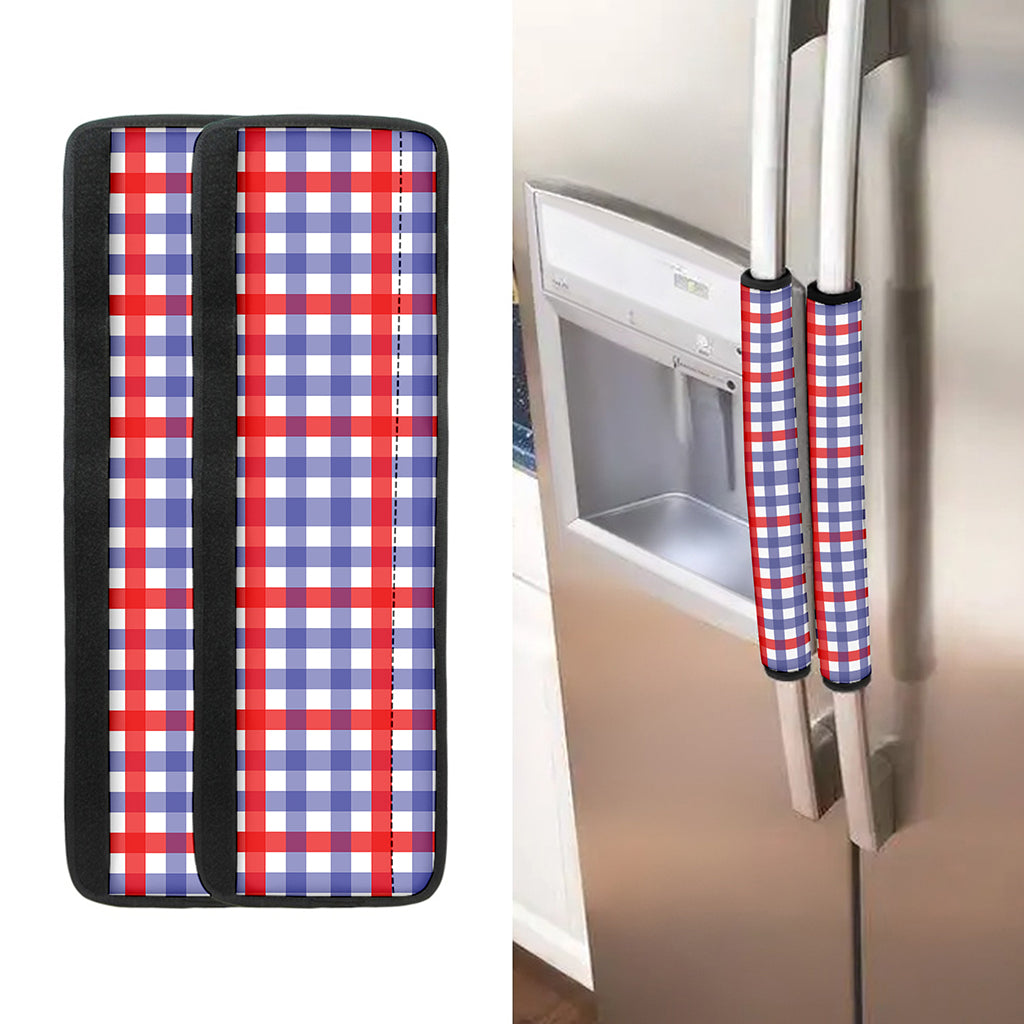Blue Red And White Check Pattern Print Refrigerator Handle Covers