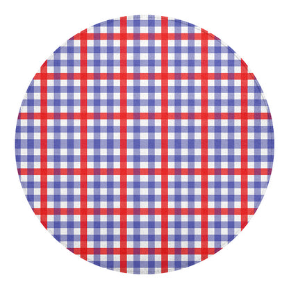 Blue Red And White Check Pattern Print Round Blanket