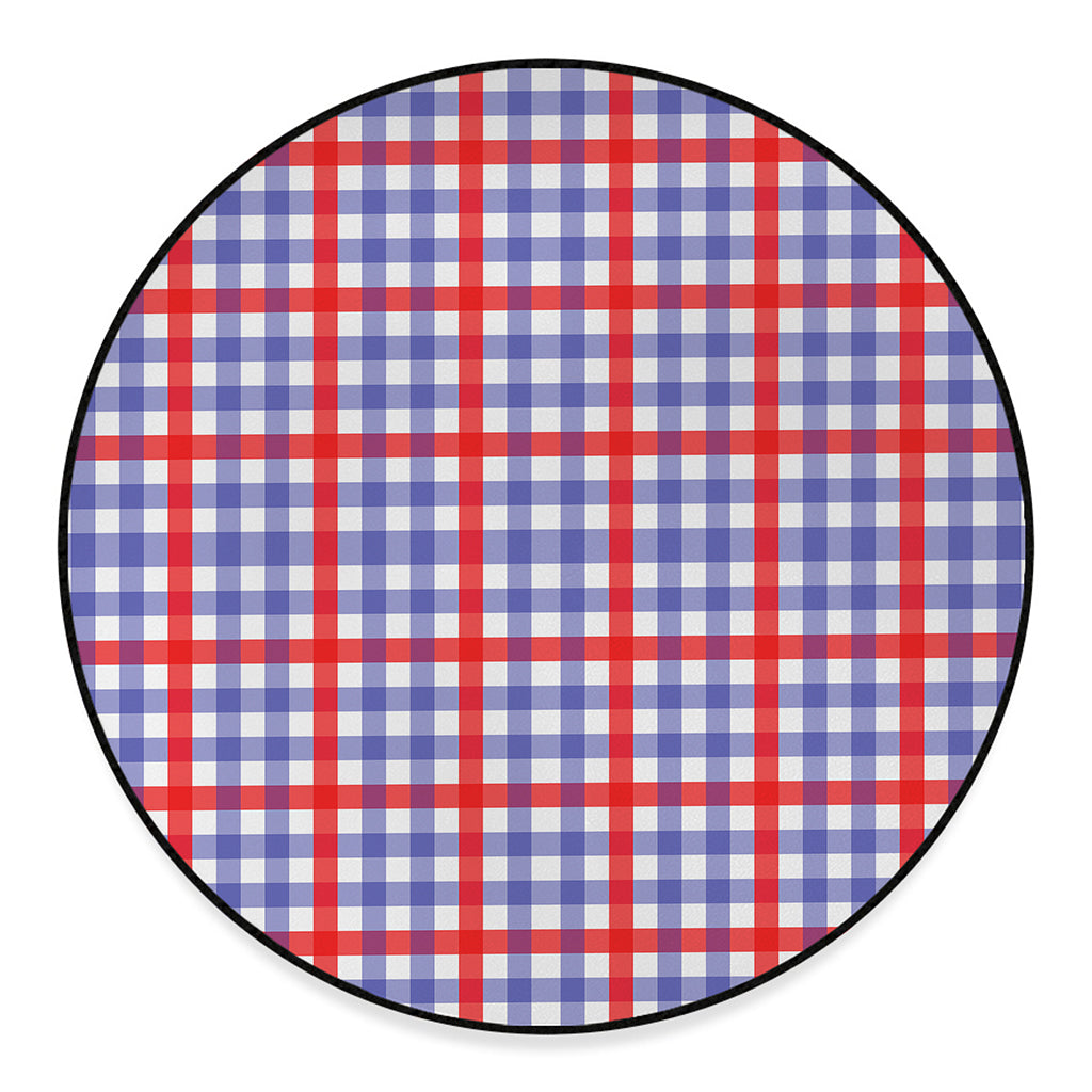 Blue Red And White Check Pattern Print Round Floor Mat