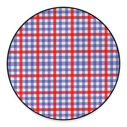 Blue Red And White Check Pattern Print Round Floor Mat