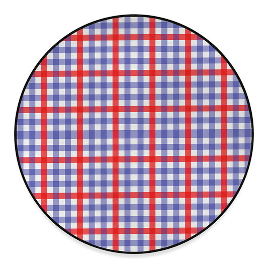 Blue Red And White Check Pattern Print Round Floor Mat