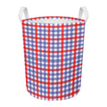 Blue Red And White Check Pattern Print Round Laundry Basket