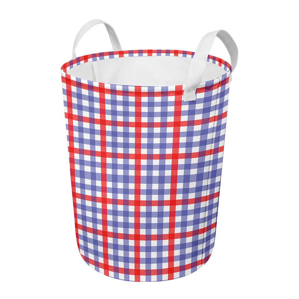 Blue Red And White Check Pattern Print Round Laundry Basket