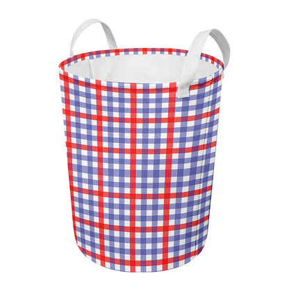 Blue Red And White Check Pattern Print Round Laundry Basket