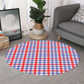 Blue Red And White Check Pattern Print Round Rug