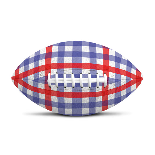 Blue Red And White Check Pattern Print Rugby Ball