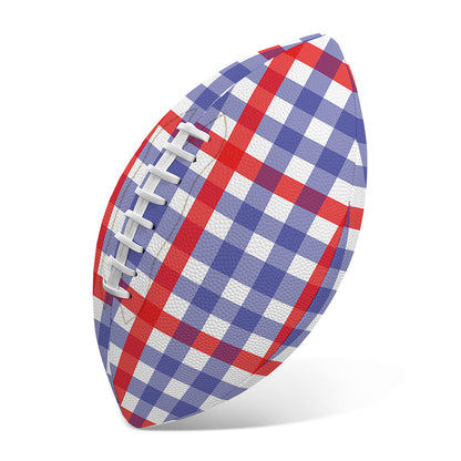 Blue Red And White Check Pattern Print Rugby Ball