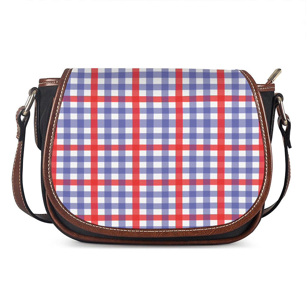 Blue Red And White Check Pattern Print Saddle Bag