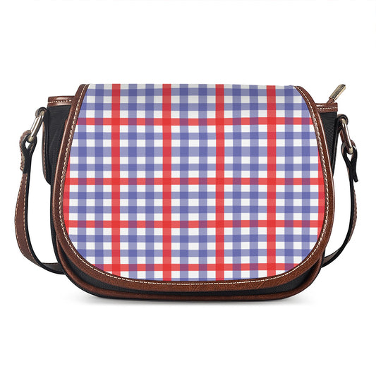 Blue Red And White Check Pattern Print Saddle Bag