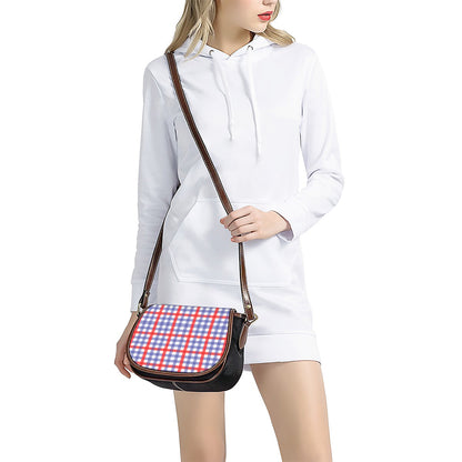 Blue Red And White Check Pattern Print Saddle Bag