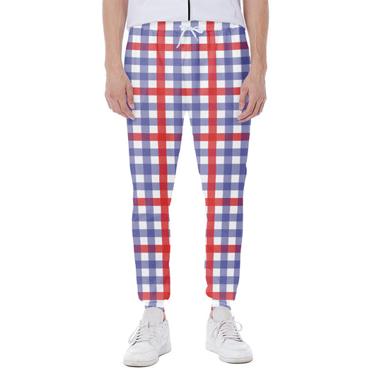 Blue Red And White Check Pattern Print Scuba Joggers