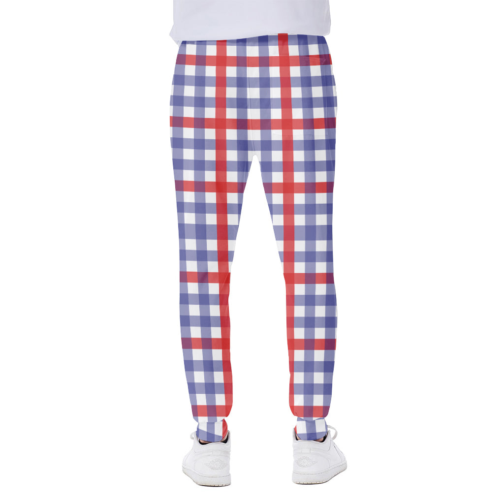 Blue Red And White Check Pattern Print Scuba Joggers