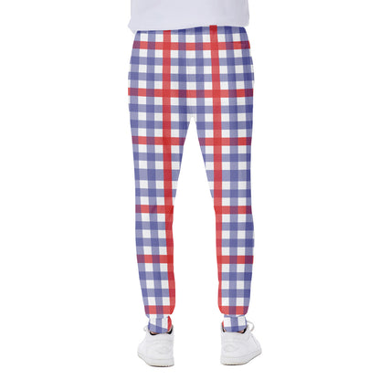 Blue Red And White Check Pattern Print Scuba Joggers