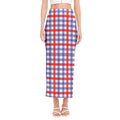 Blue Red And White Check Pattern Print Side Slit Maxi Skirt