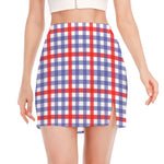 Blue Red And White Check Pattern Print Side Slit Mini Skirt