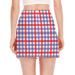 Blue Red And White Check Pattern Print Side Slit Mini Skirt