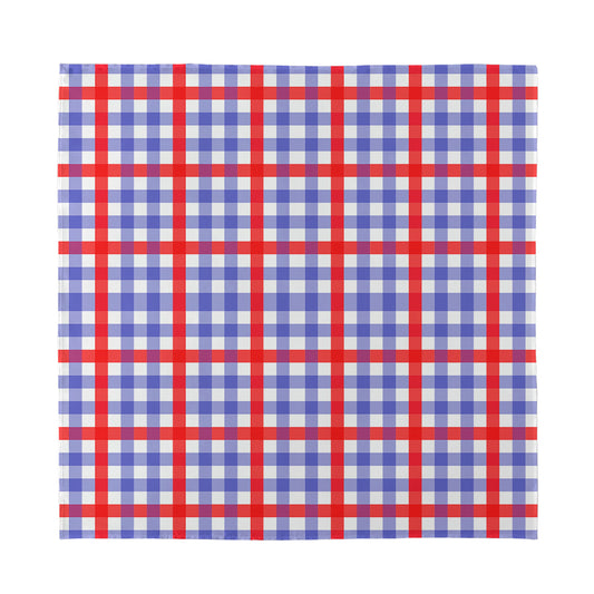 Blue Red And White Check Pattern Print Silk Bandana