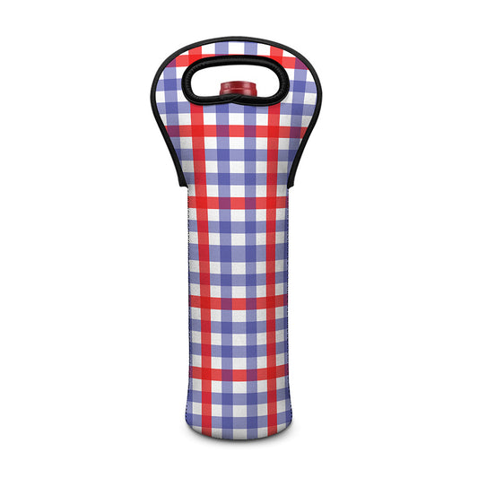 Blue Red And White Check Pattern Print Single Neoprene Wine Tote