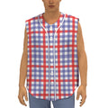 Blue Red And White Check Pattern Print Sleeveless Baseball Jersey