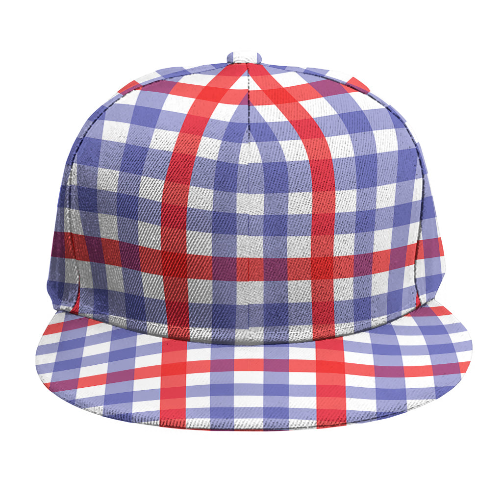 Blue Red And White Check Pattern Print Snapback Cap