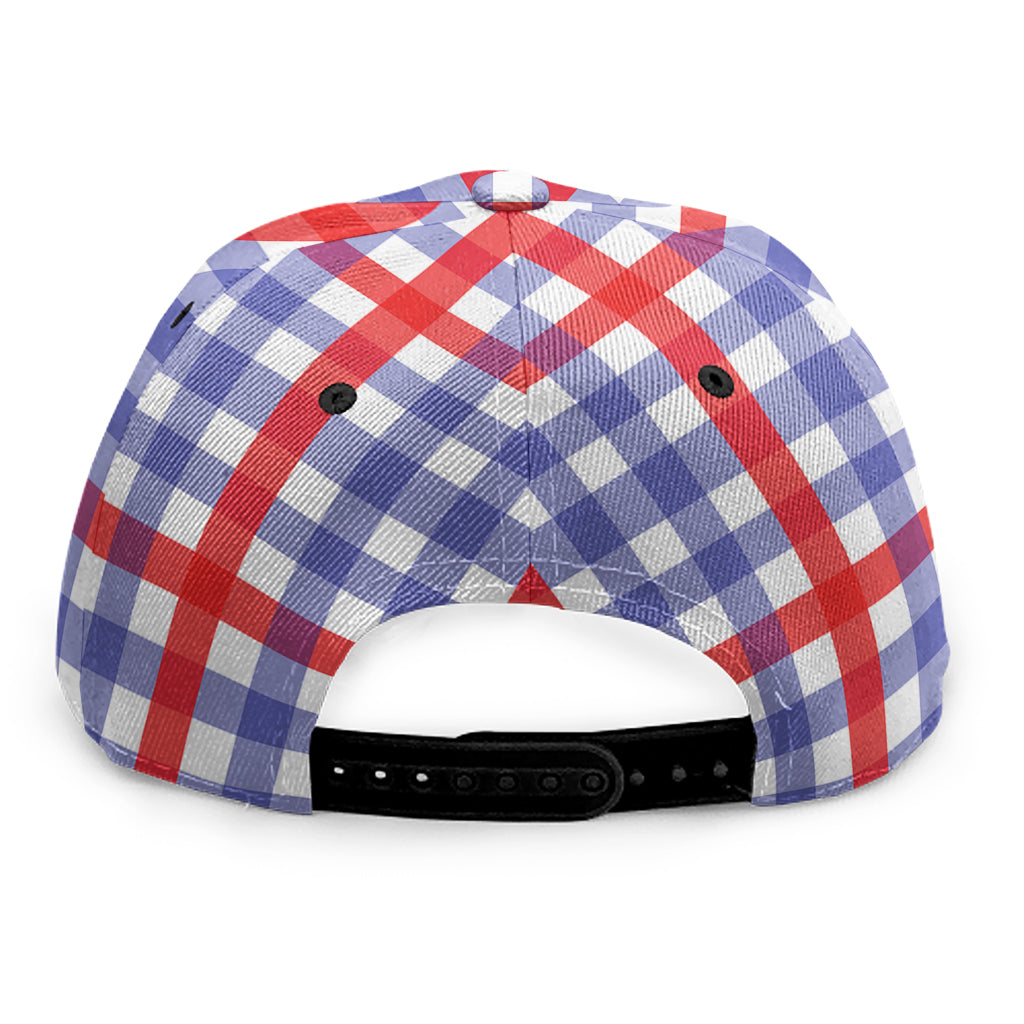 Blue Red And White Check Pattern Print Snapback Cap