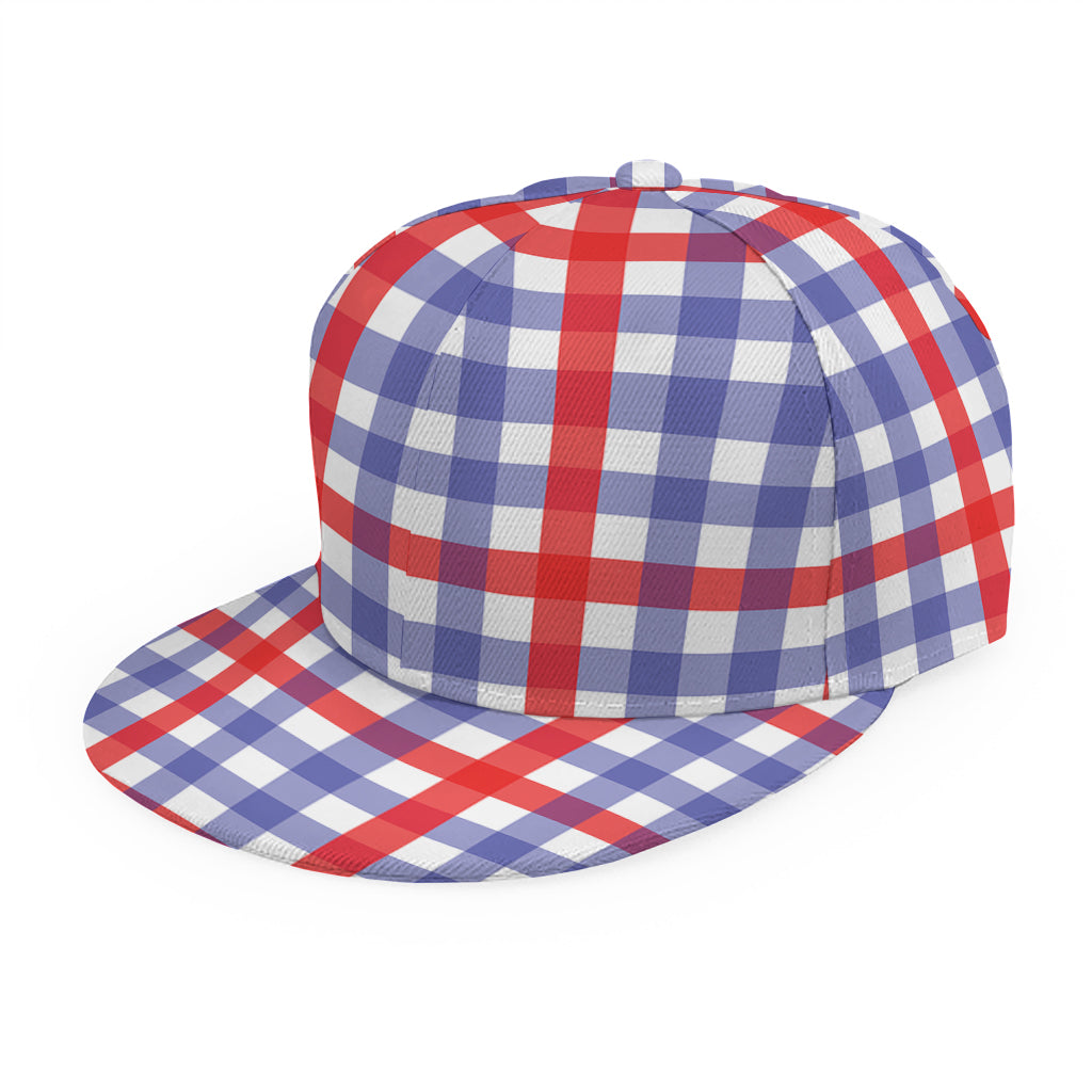 Blue Red And White Check Pattern Print Snapback Cap
