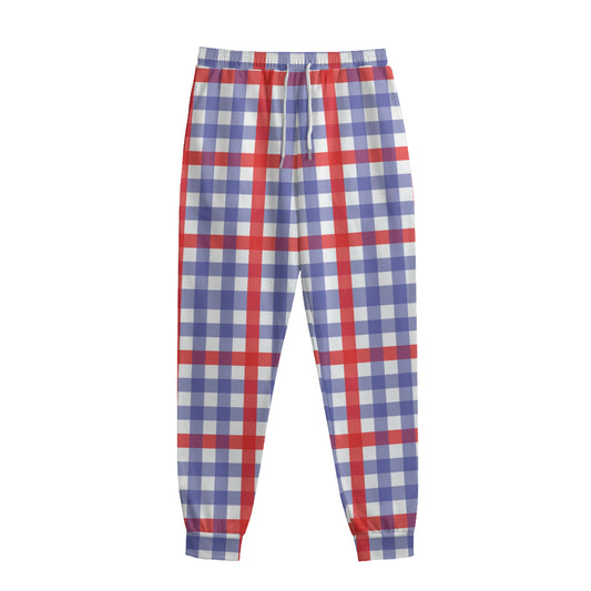 Blue Red And White Check Pattern Print Sweatpants