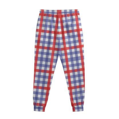 Blue Red And White Check Pattern Print Sweatpants