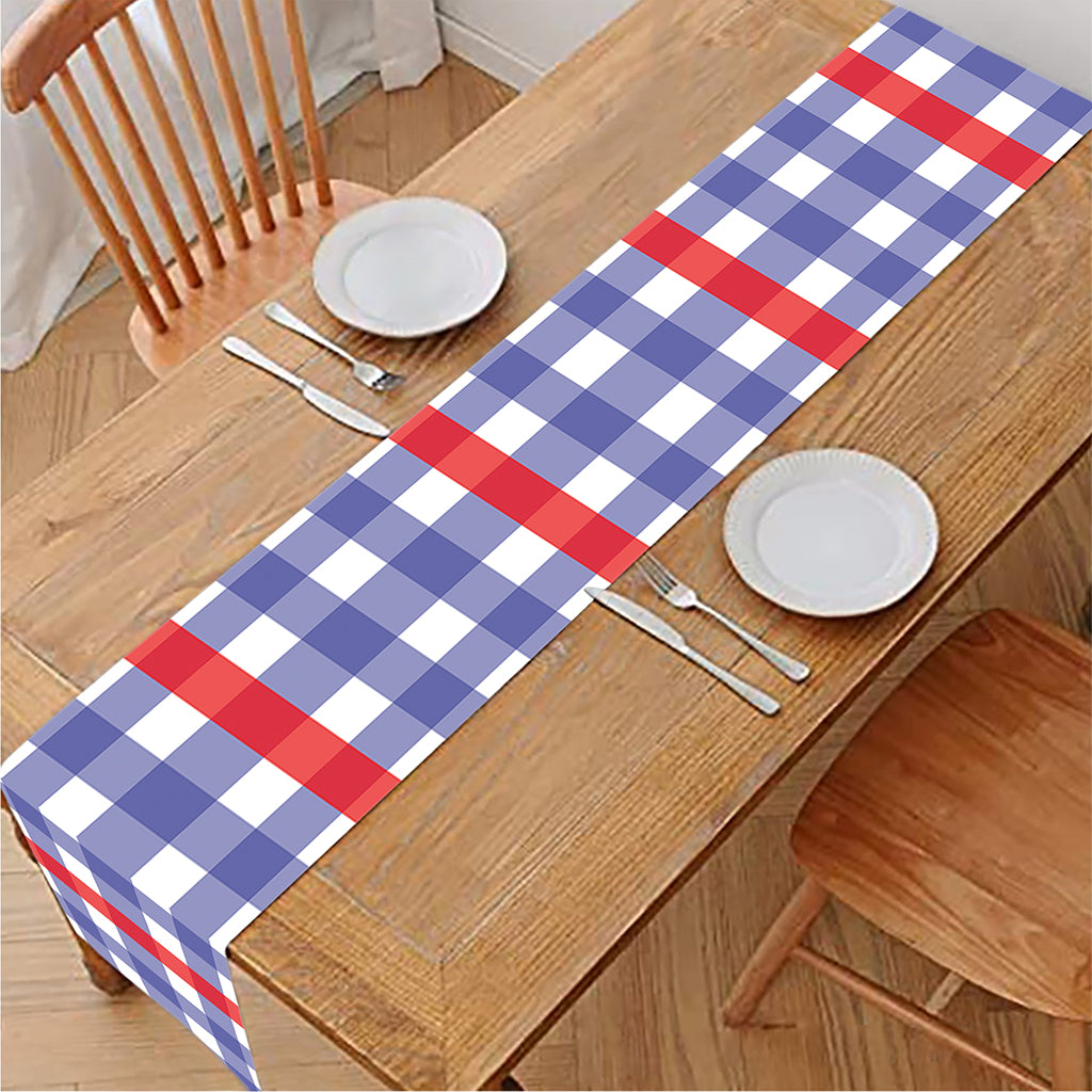 Blue Red And White Check Pattern Print Table Runner