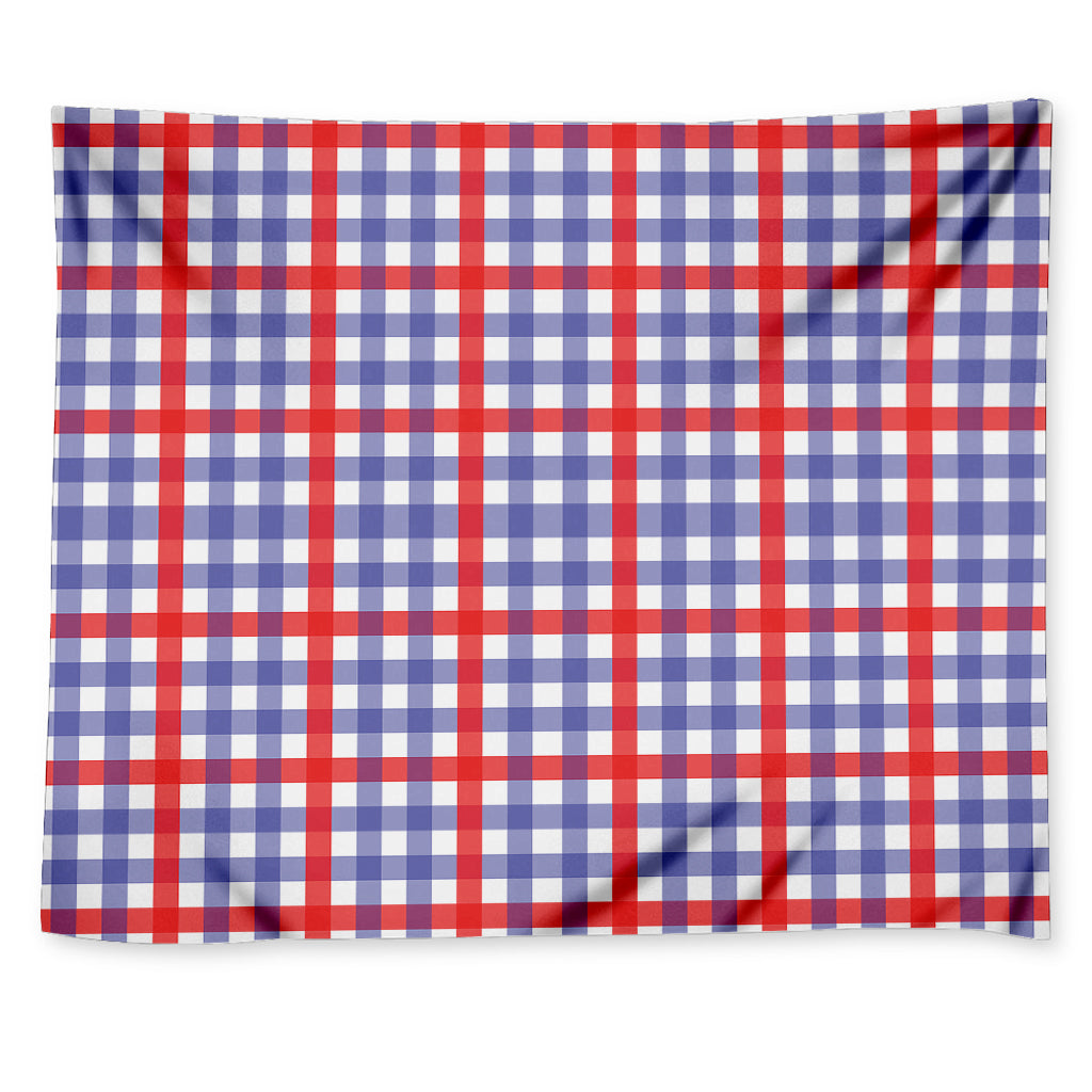 Blue Red And White Check Pattern Print Tapestry