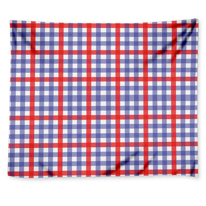 Blue Red And White Check Pattern Print Tapestry