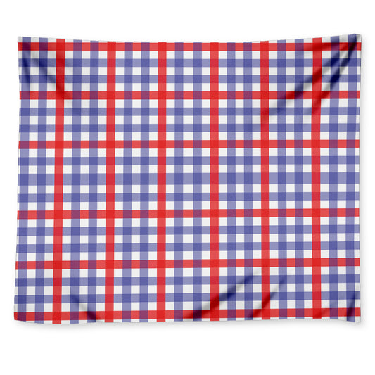 Blue Red And White Check Pattern Print Tapestry