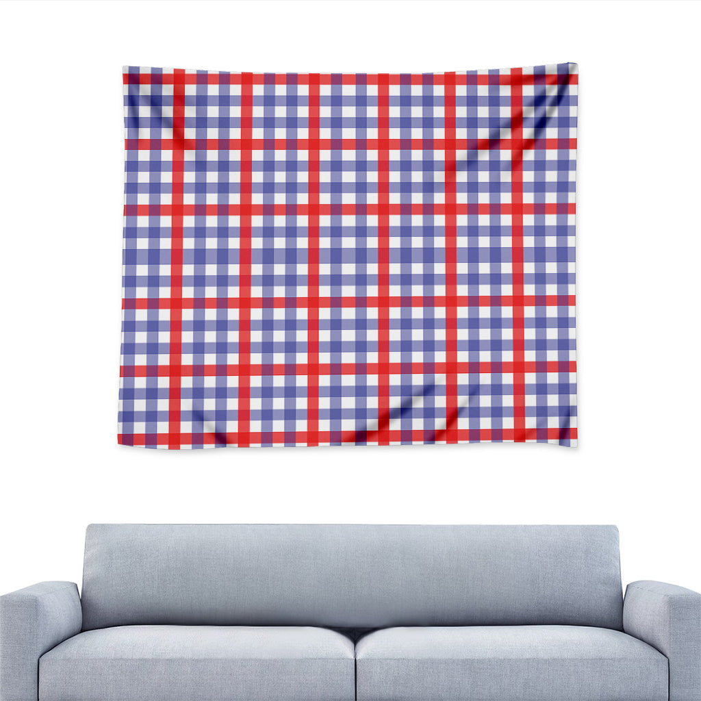 Blue Red And White Check Pattern Print Tapestry