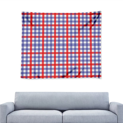 Blue Red And White Check Pattern Print Tapestry