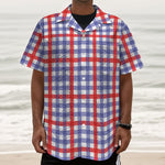 Blue Red And White Check Pattern Print Textured Short Sleeve Shirt
