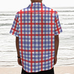 Blue Red And White Check Pattern Print Textured Short Sleeve Shirt