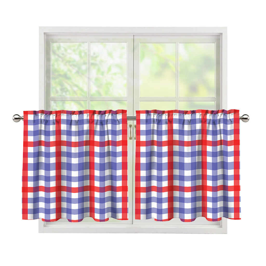 Blue Red And White Check Pattern Print Tier Curtains